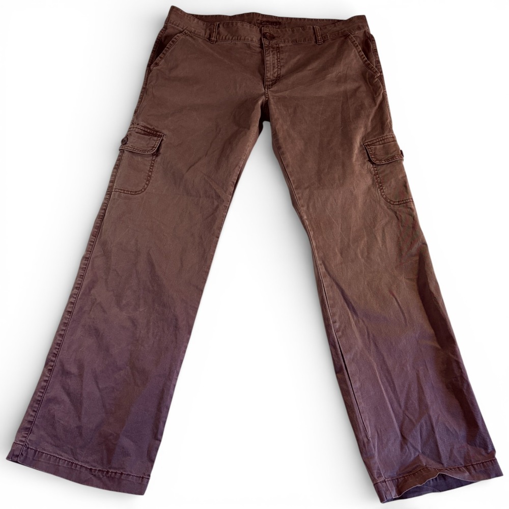 prAna Cargo Pants Womens 14 Brown Logo Stretch Straight Leg Hiking Outdoor Wear